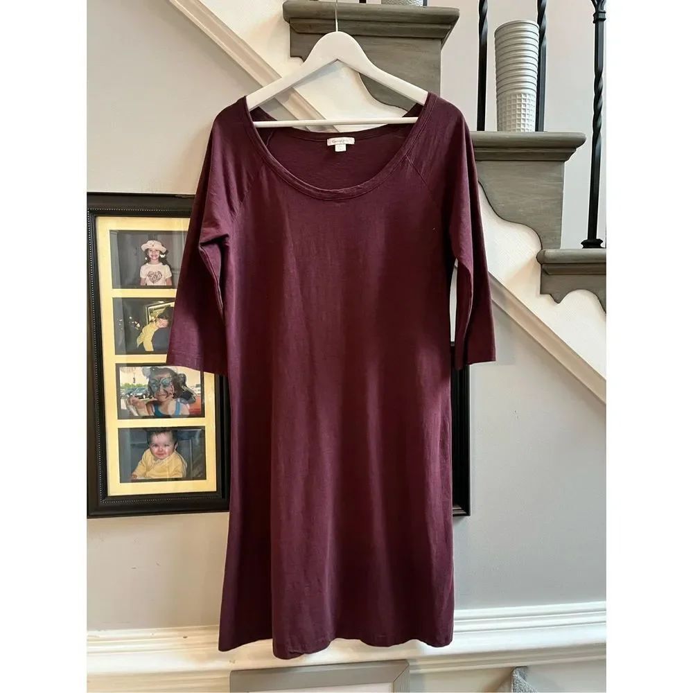 Garnet Hill Burgundy Long Sleeve Scoop Neck Shirt Dress sz M EUC